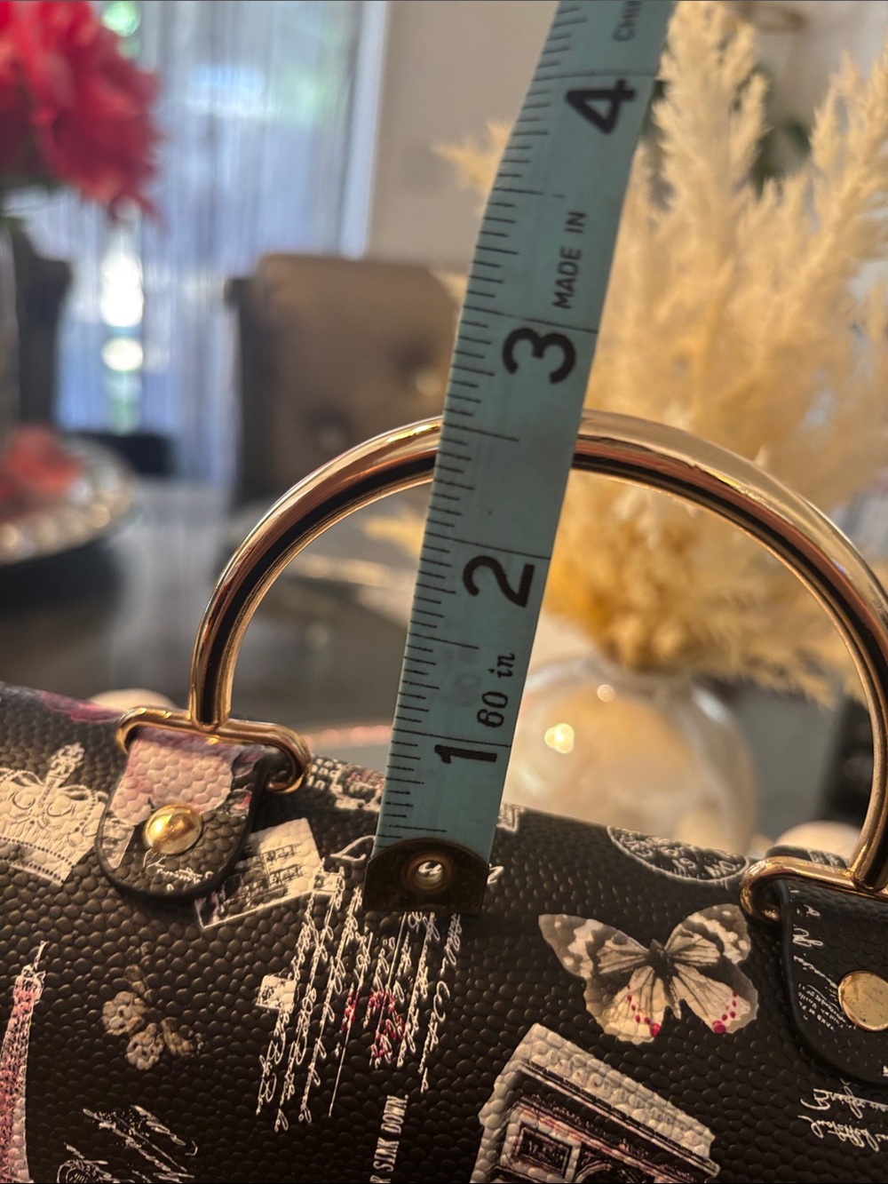 Black Paris Print Top-Handle Crossbody Bag with Gold Hardware - Picture 12 of 12